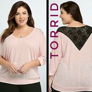 Torrid Pink Top with Black Back Lace Panel